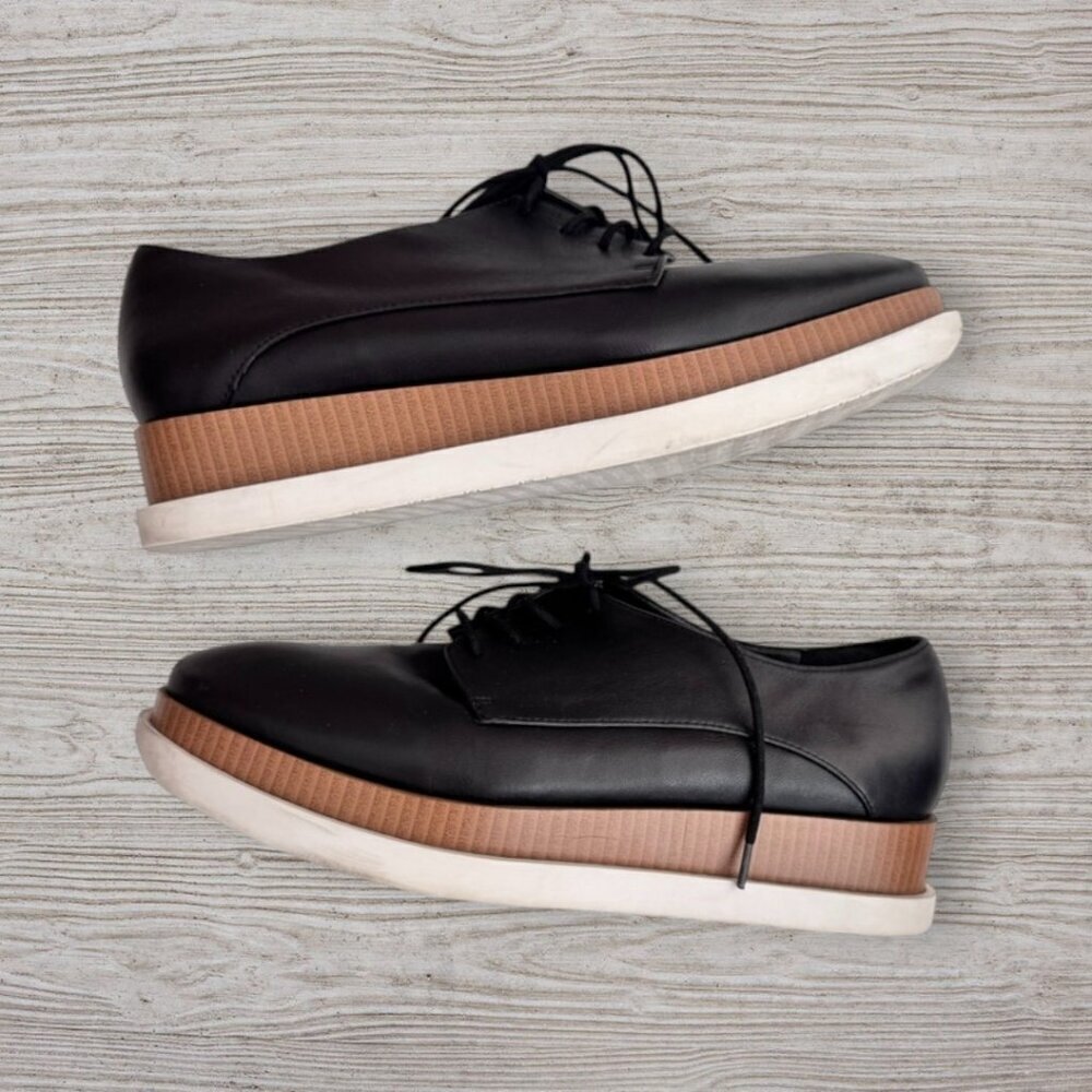 Bleecker & Bond Greer Black Leather 1.5” Platform Wedge Oxford Shoes Womens 9.5